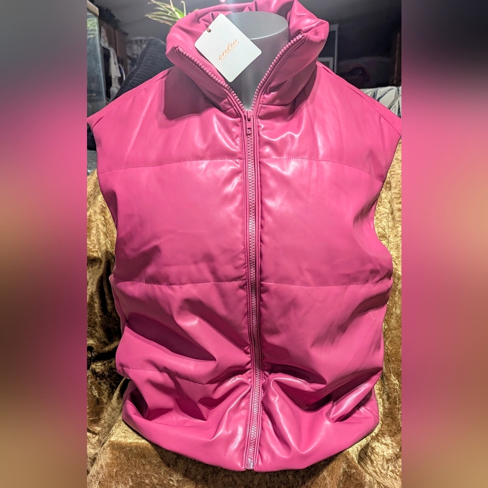 Entro Magenta Faux Leather Puffer Vest